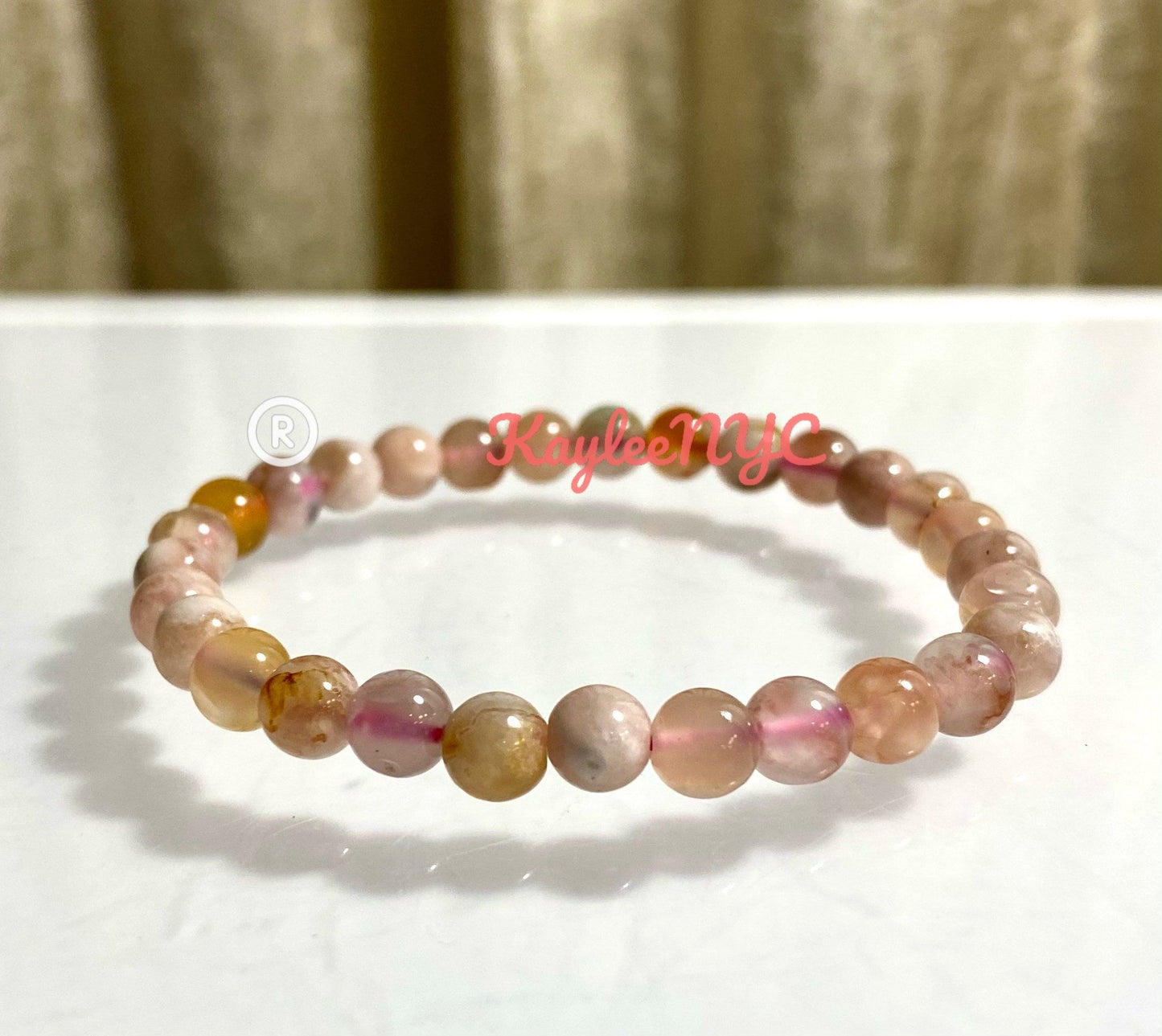 Wholesale 6 Pcs Natural Cherry Blossom Flower Agate 6mm 7.5” Crystal Healing Stretch Bracelet