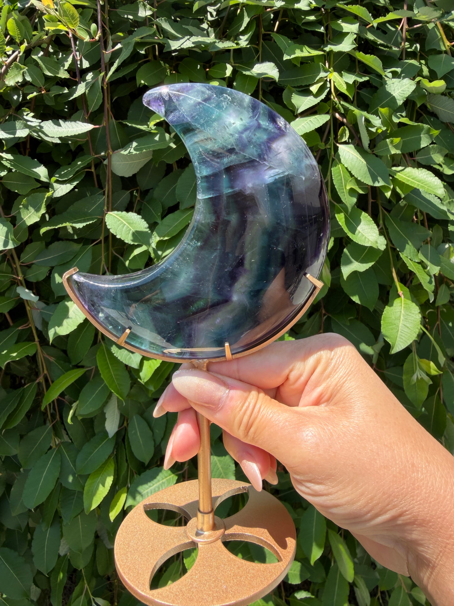 Wholesale Lot 4 PCs Natural Rainbow Fluorite Moon w/stand Healing Energy