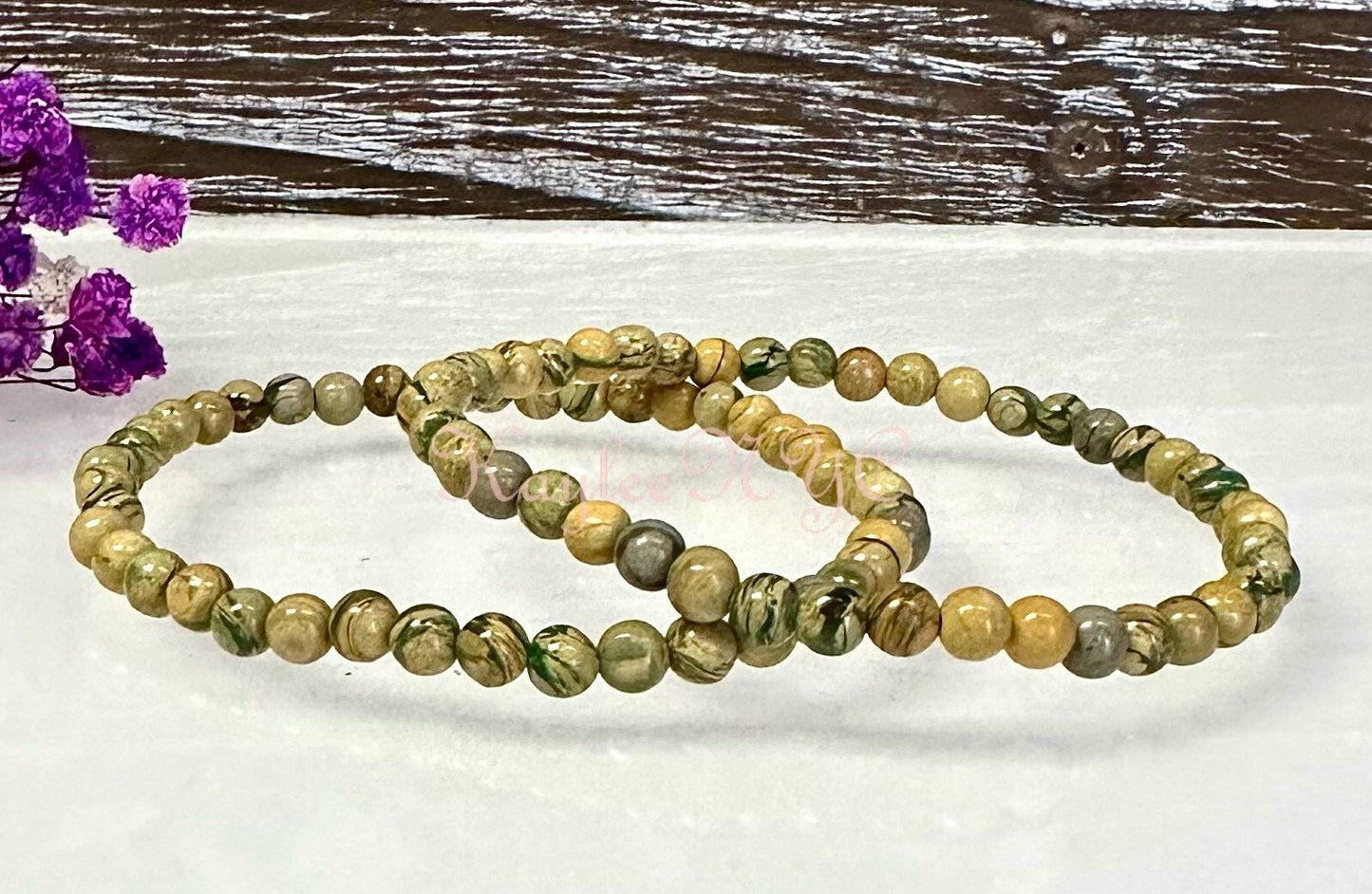 Wholesale 6 Pcs Natural Yellow Unakite Jasper Aka Chrysoprase 4mm 7.5” Crystal Healing Stretch Bracelet