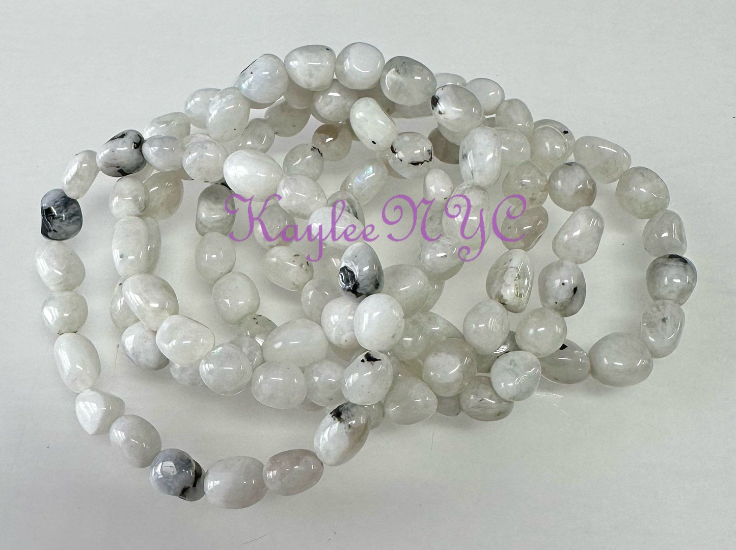 Wholesale 6 Pcs ~8mm 7.5” Natural Rainbow Moonstone tumble Stretch Bracelet Crystal Healing Energy