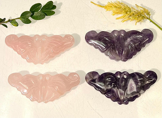 Wholesale Lot 4 PCs 3” Natural Rose Quartz and Chevron Amethyst Crystal Butterfly Healing Energy