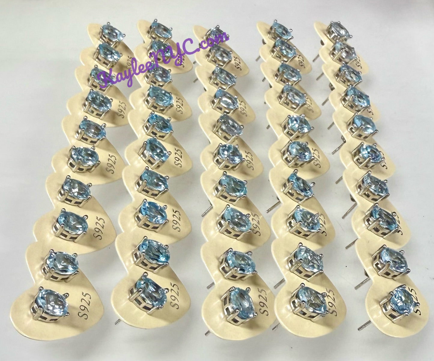 Wholesale Lot 5 Pairs Natural Blue Topaz Sterling Silver(925) Earring Studs 6x9mm