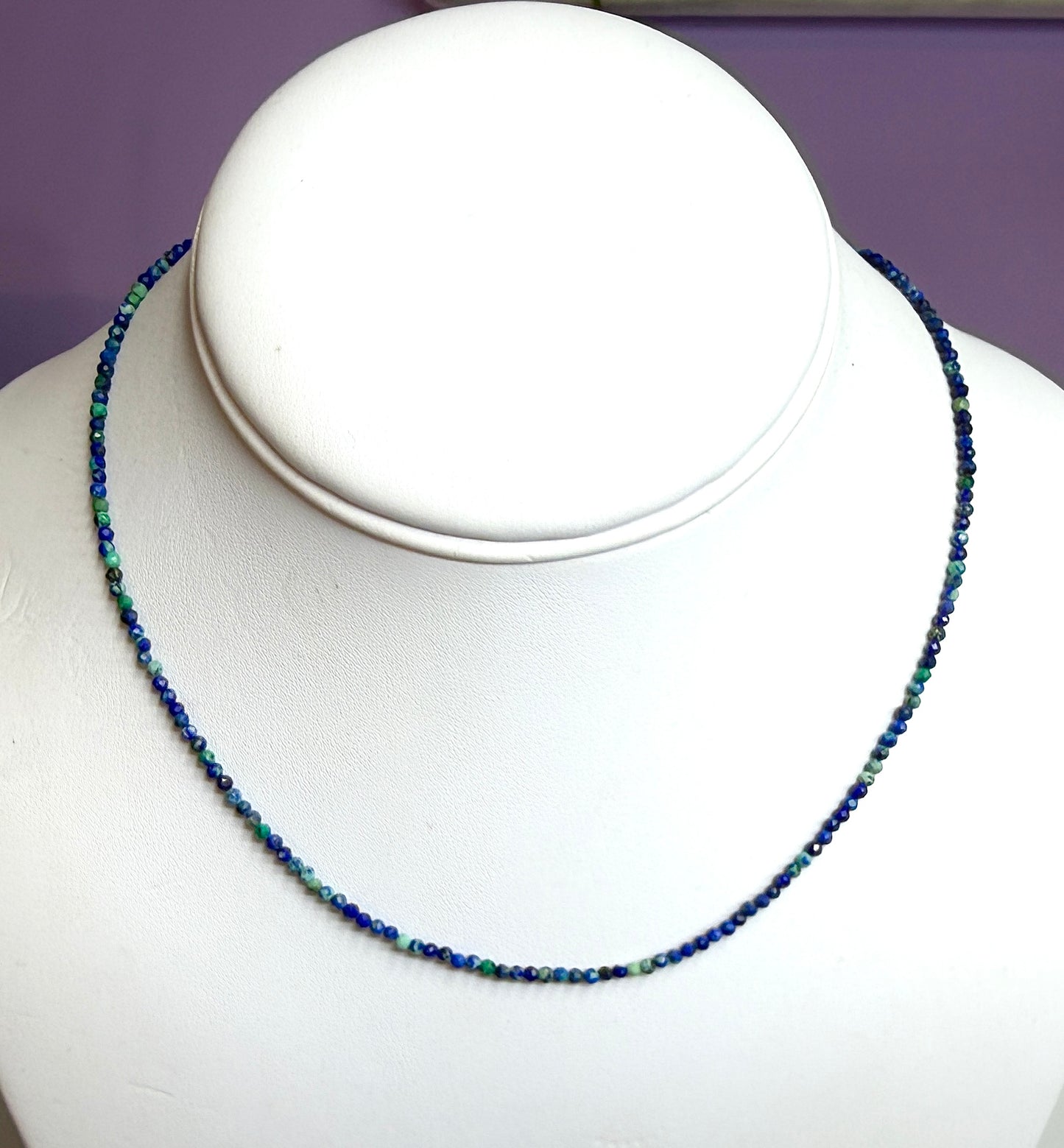 6 PCs 2mm Faceted Natural Chrysocolla Necklace Stainless Steel Finding