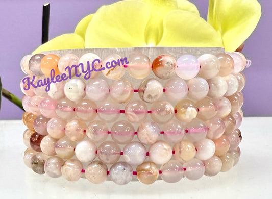 Wholesale 6 Pcs Natural Cherry Blossom Flower Agate 6mm 7.5” Crystal Healing Stretch Bracelet