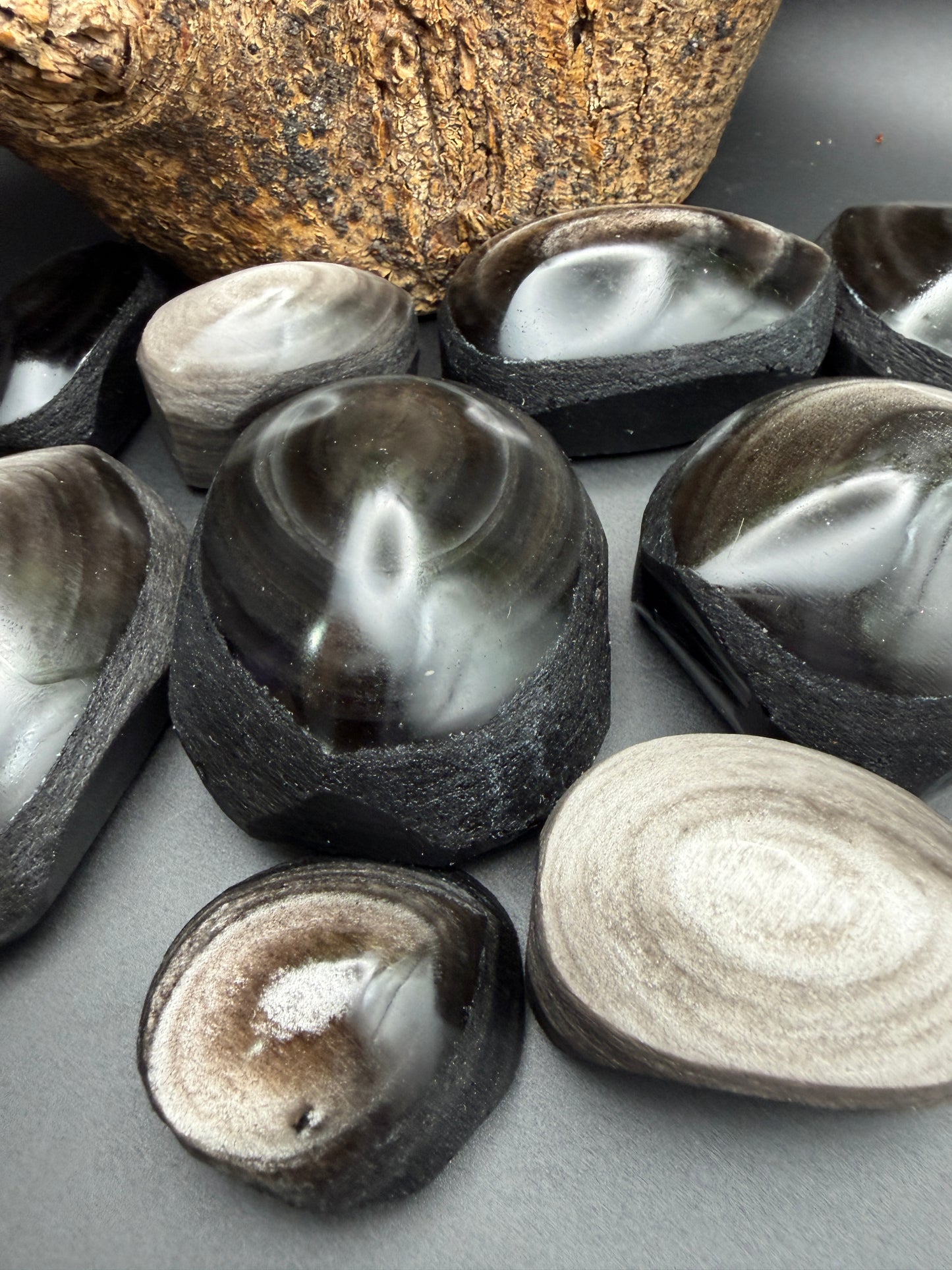 Wholesale Lot 2 Lb Natural Silver Sheen Obsidian Half Polish Crystal Healing Energy