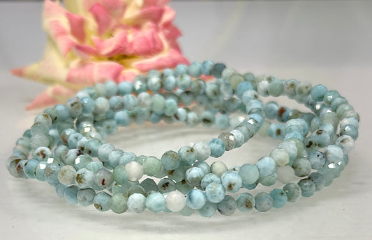 Wholesale Lot 6 Pcs Natural Larimar Faceted Stretch Bracelets – 4mm – 7.5”
