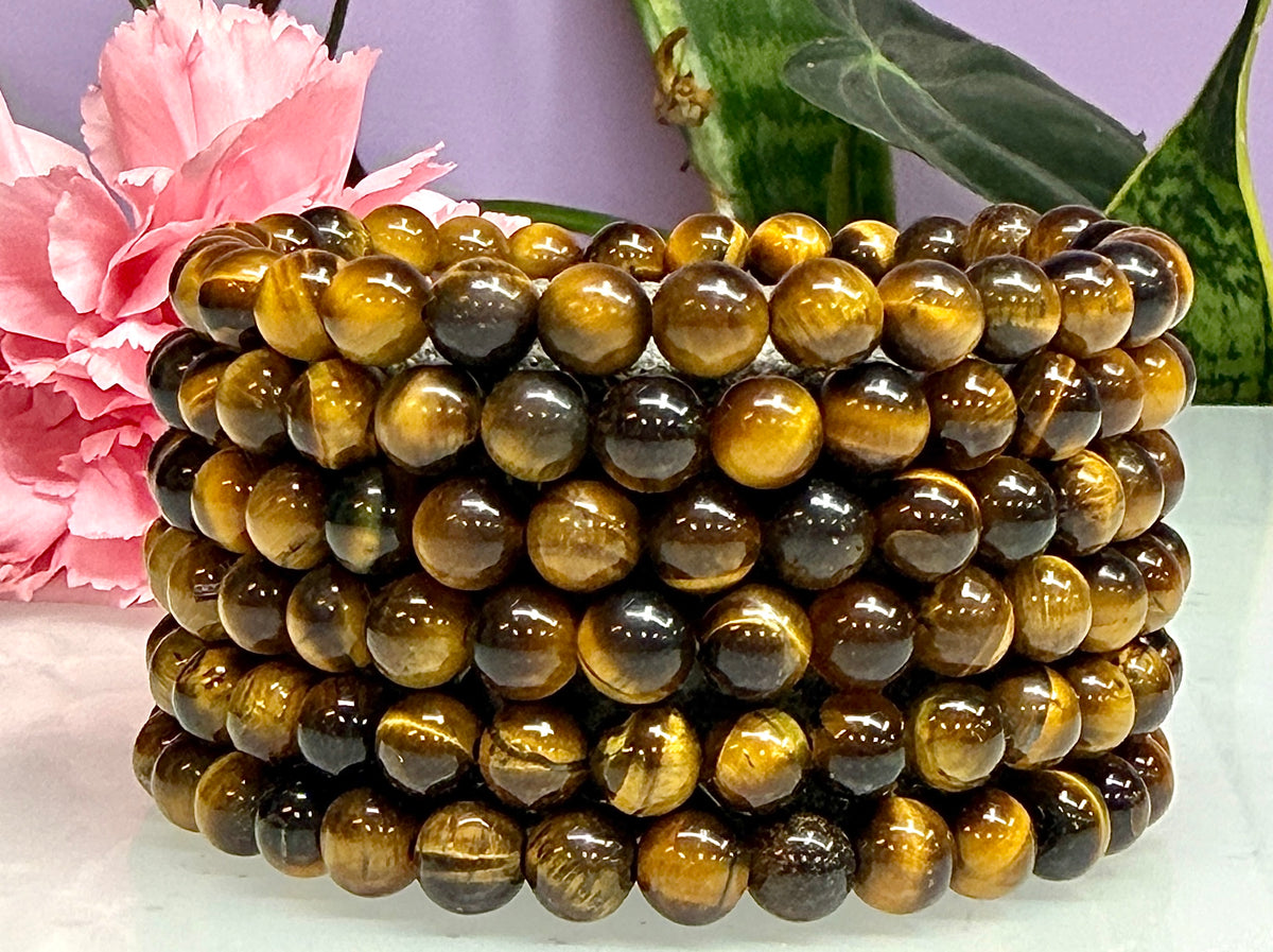 Wholesale Lot 6 Pcs tigers eye 6mm 7.5” Crystal Healing Stretch Bracelet