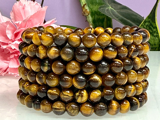 Wholesale Lot 6 Pcs tigers eye 6mm 7.5” Crystal Healing Stretch Bracelet