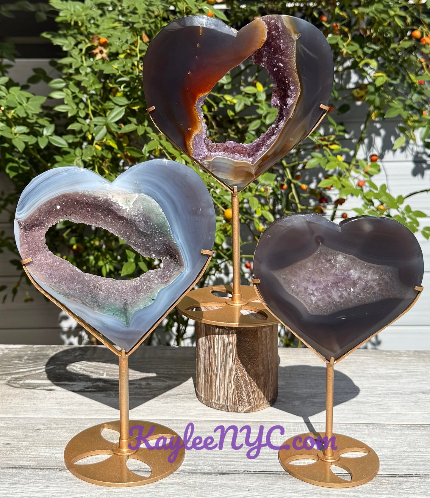 Wholesale Lot 3 PCs Natural Amethyst Agate Heart w/stand Healing Energy