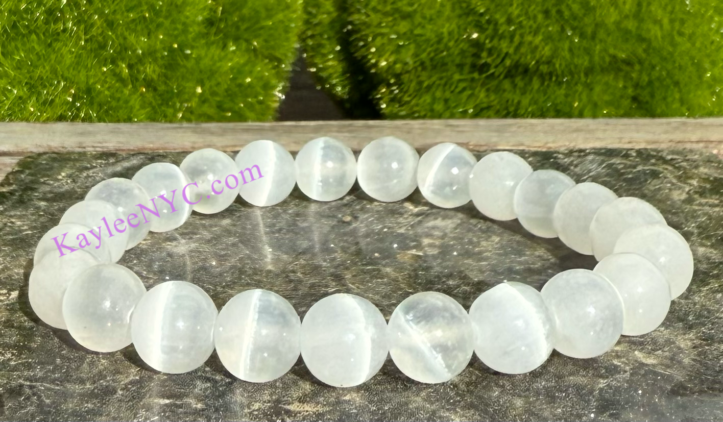 Wholesale 6 Pcs Natural Selenite 8mm 7.5” Crystal Stretch Bracelet