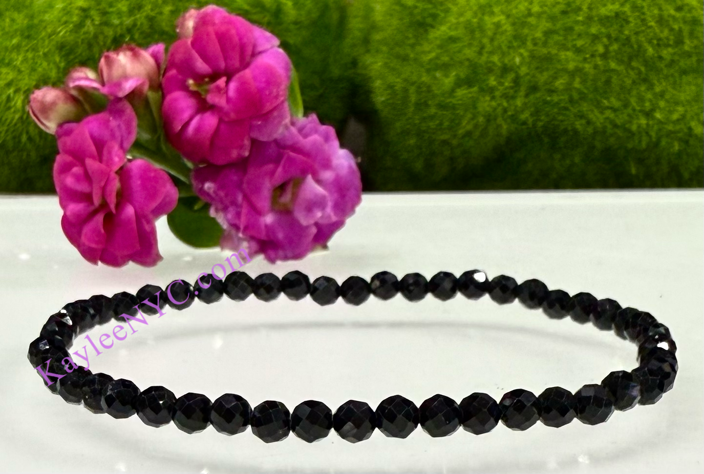 6 PCs 4mm Natural Black Tourmaline Faceted Bracelet 7.5”