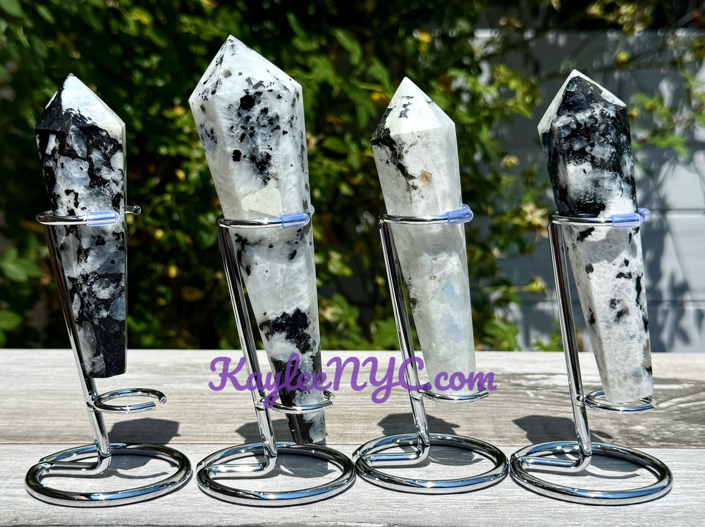 Wholesale Lot 4 pcs Natural Rainbow Moonshine Scepter w stand Crystal Energy