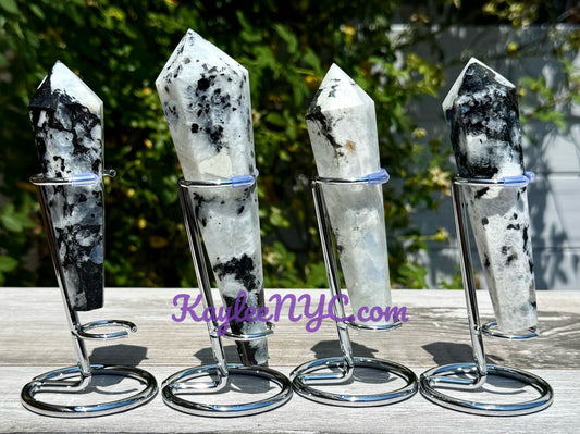 Wholesale Lot 4 pcs Natural Rainbow Moonshine Scepter w stand Crystal Energy