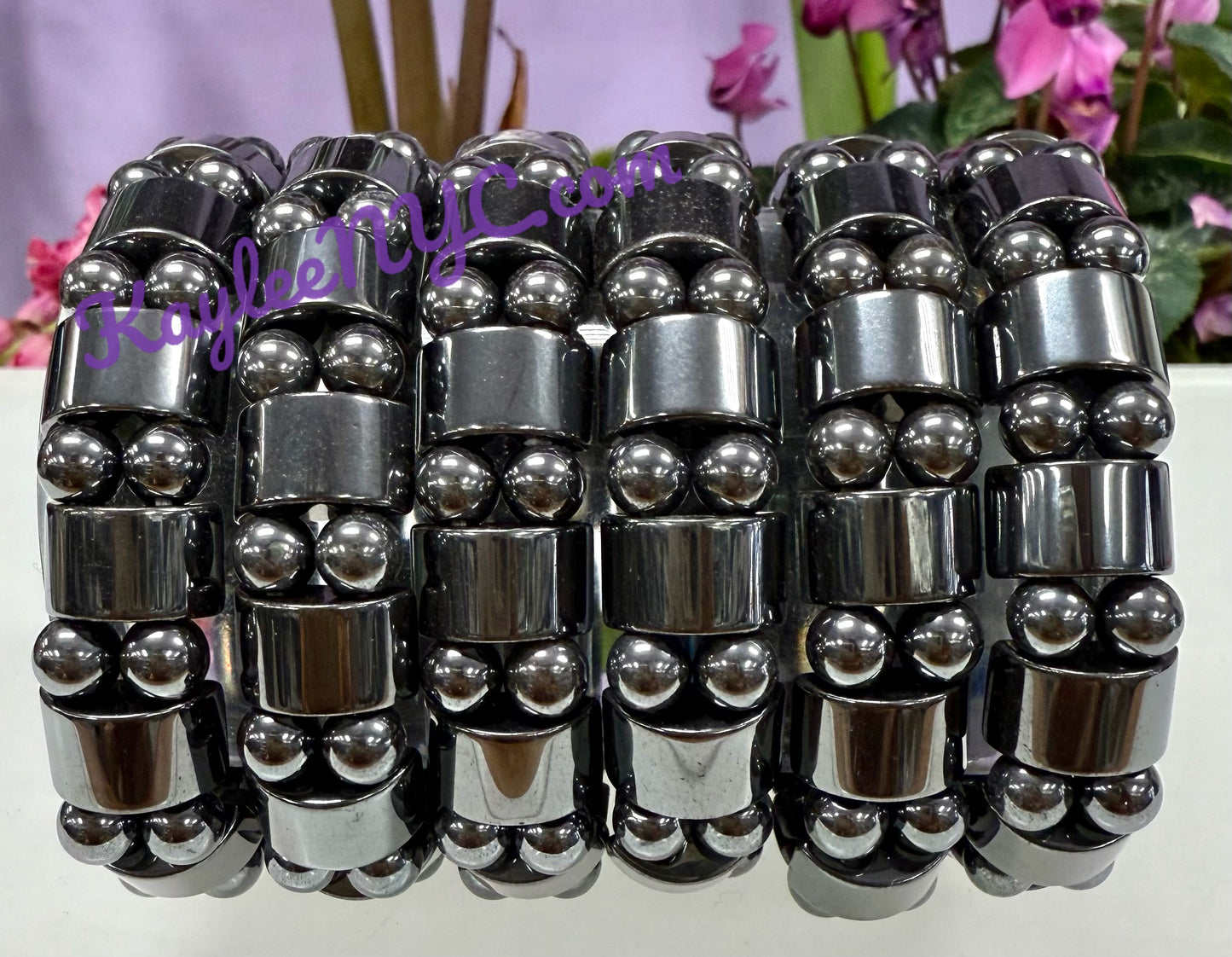 6 Pcs 15mm Natural Hematite Stretch Bracelet 7.5” Crystal Healing Energy