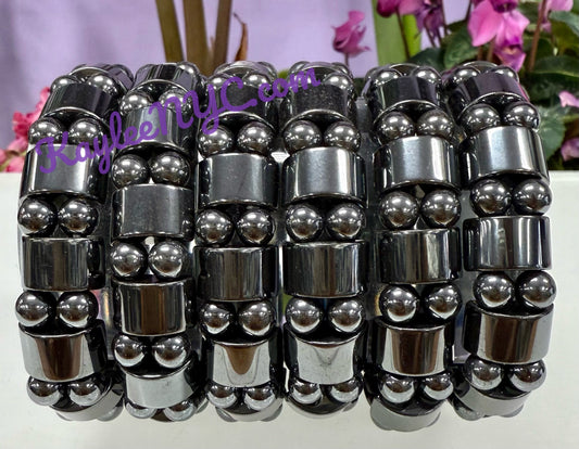 6 Pcs 15mm Natural Hematite Stretch Bracelet 7.5” Crystal Healing Energy