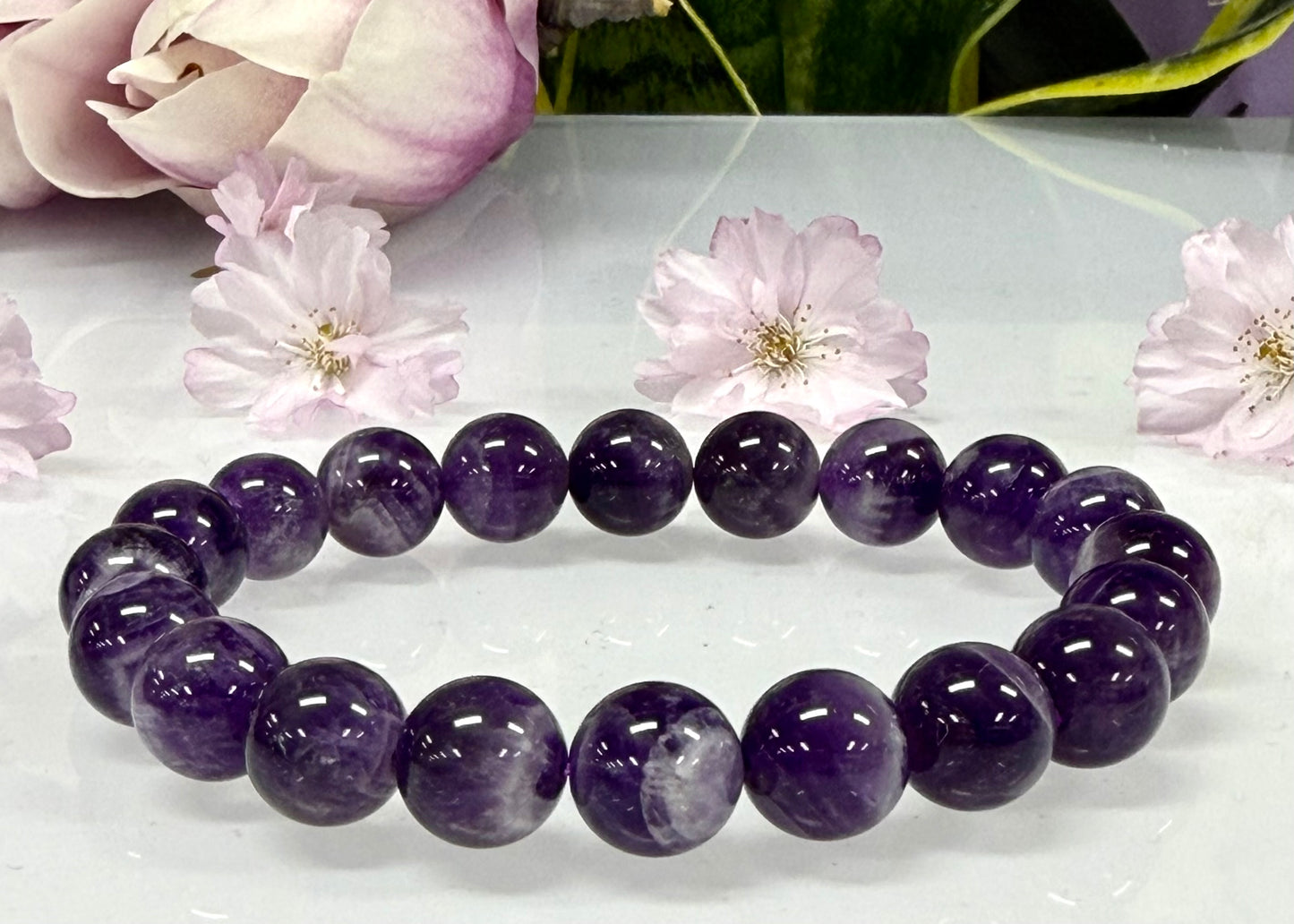 Wholesale 6 Pcs 10mmNatural Chevron Amethyst Crystal Healing Stretch Bracelet 8”