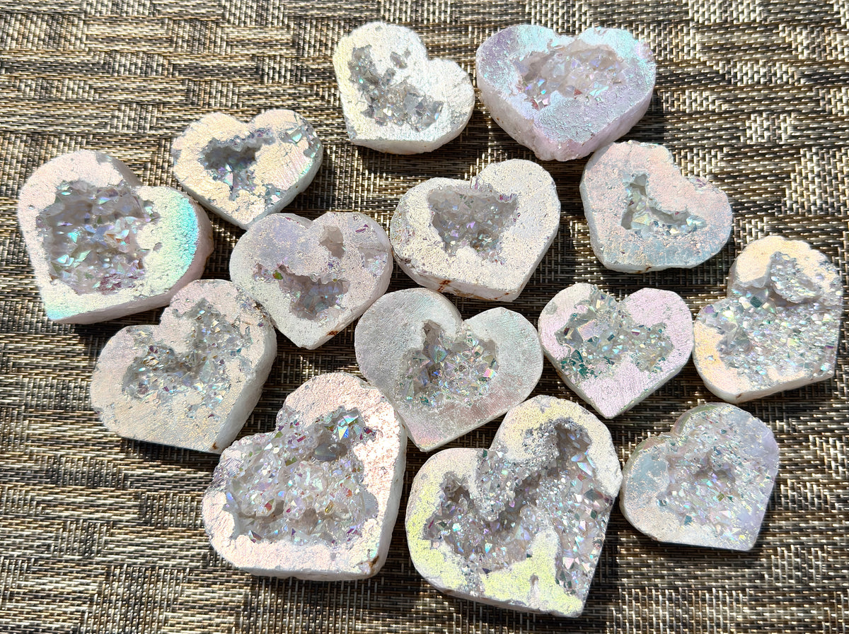 Wholesale Lot 1 Lb Angel Aura White Druzy Quartz Heart Crystal Healing Energy