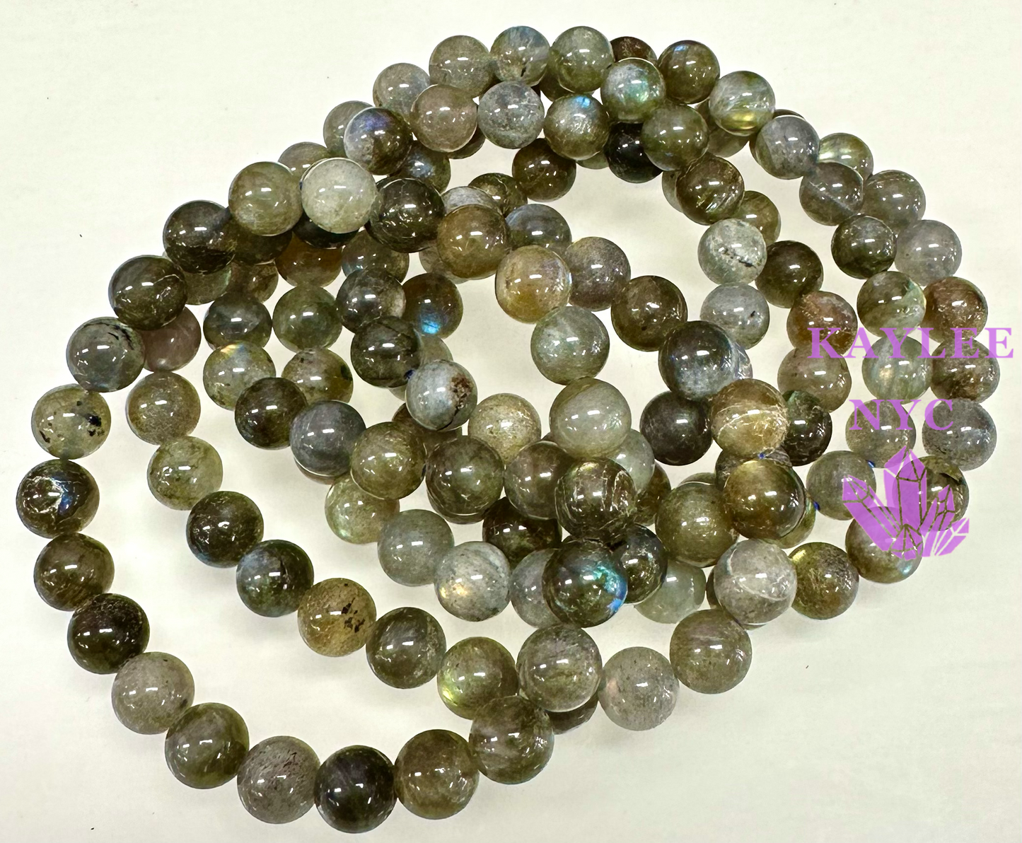 Wholesale 6 Pcs Natural Labradorite 8mm 7.5” Crystal Healing Stretch Bracelet