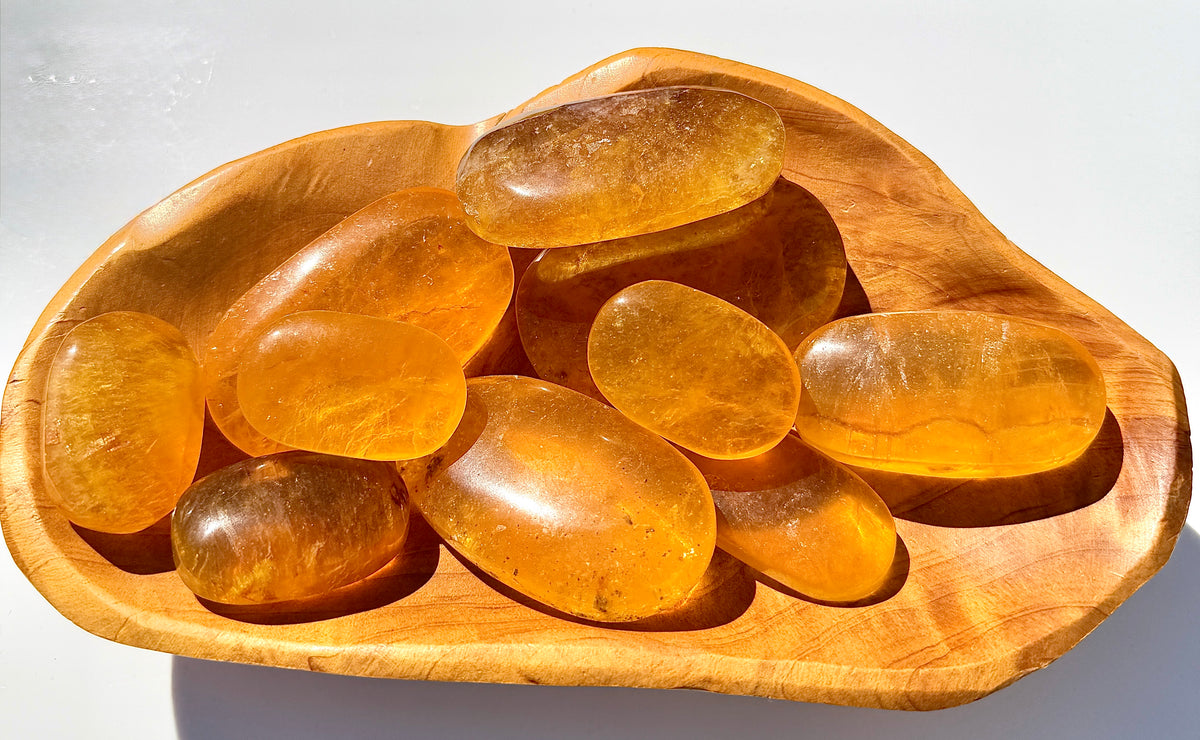 Wholesale Lot 2 Lbs Natural Yellow Fluorite Palm Stone Healing Energy