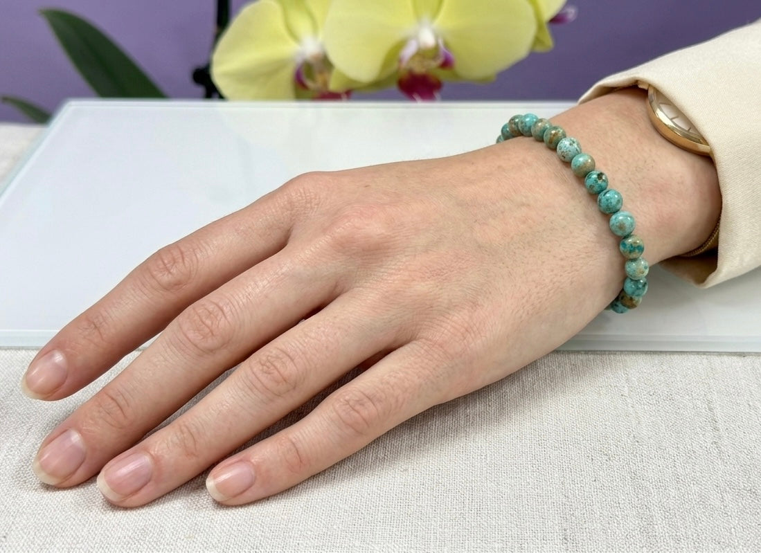 Wholesale 6 Pcs Natural Turquoise 6mm 7.5” Crystal Healing Stretch Bracelet