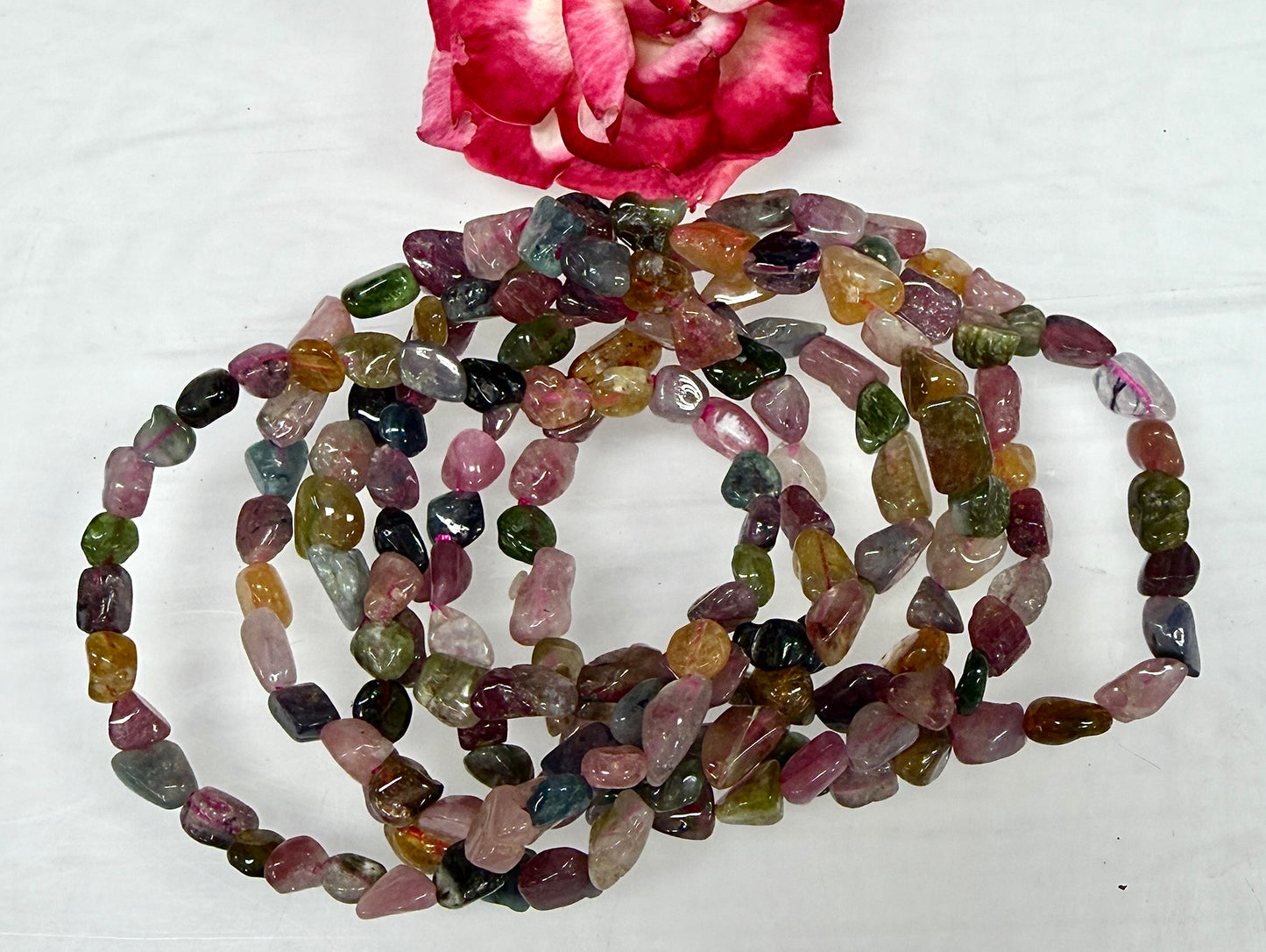 Wholesale 6 Pcs 8mm Watermelon Tourmaline Tumble Natural Crystal Healing Stretch bracelet 7.5"