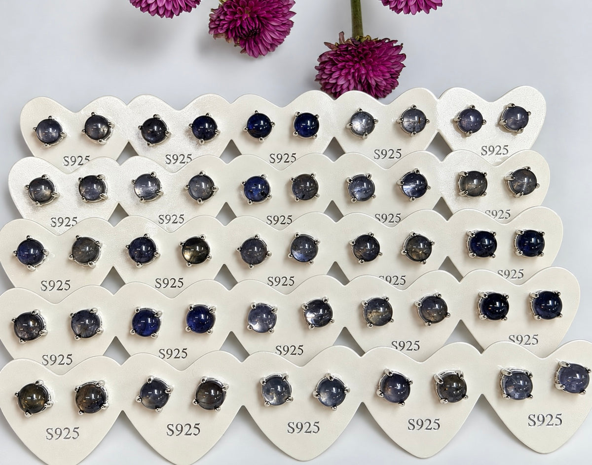 Wholesale Lot 5 Pairs Natural Iolite Earring Studs 6mm round Crystal Healing Energy
