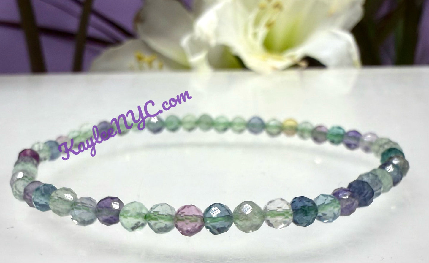 Wholesale Lot 6 Pcs Natural Faceted Fluorite 4mm 7.5” Crystal Healing Stretch Bracelet