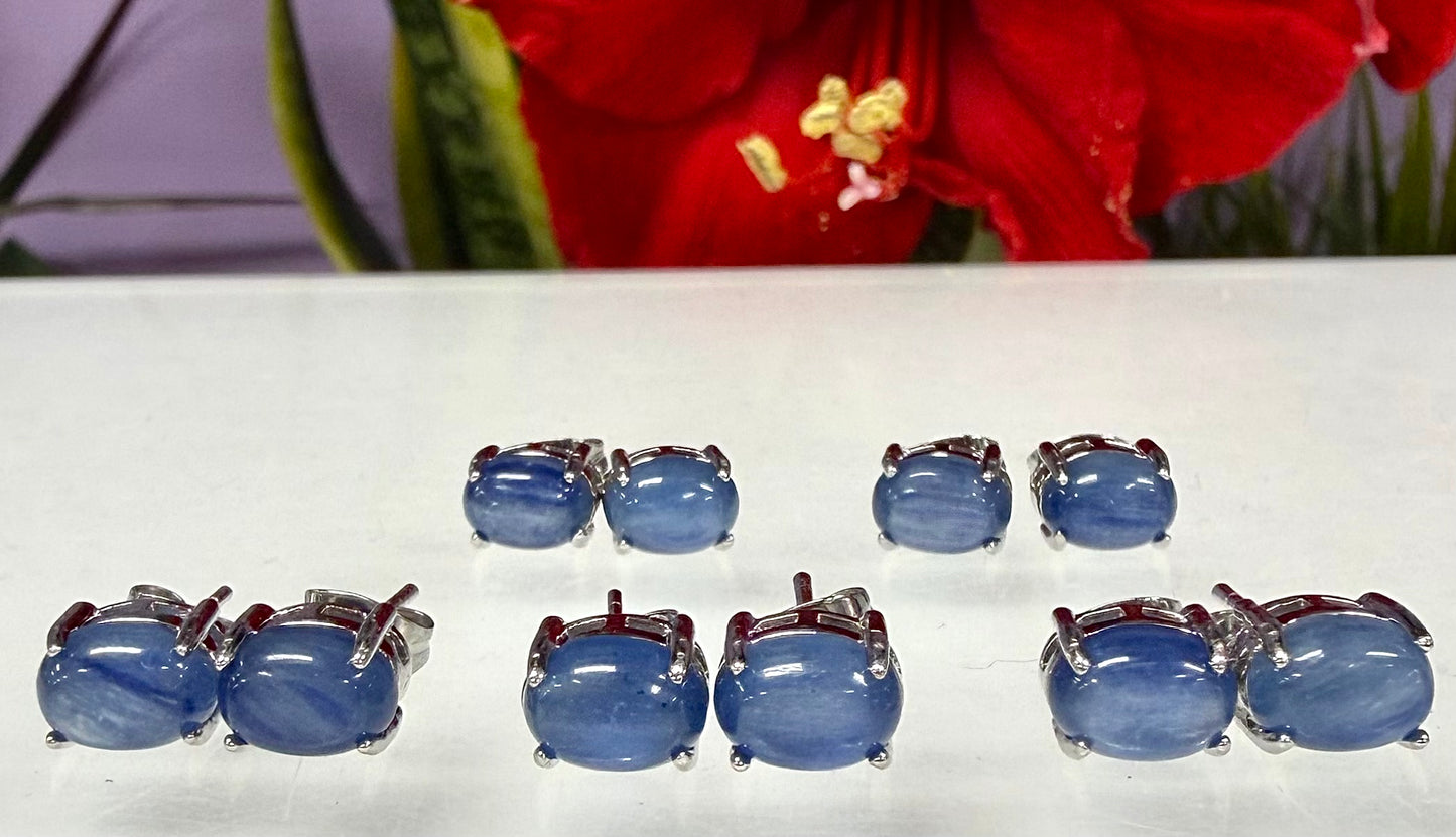 Wholesale Lot 5 Pairs Natural Blue Kyanite Sterling Silver(925) Earring Studs 6x8mm