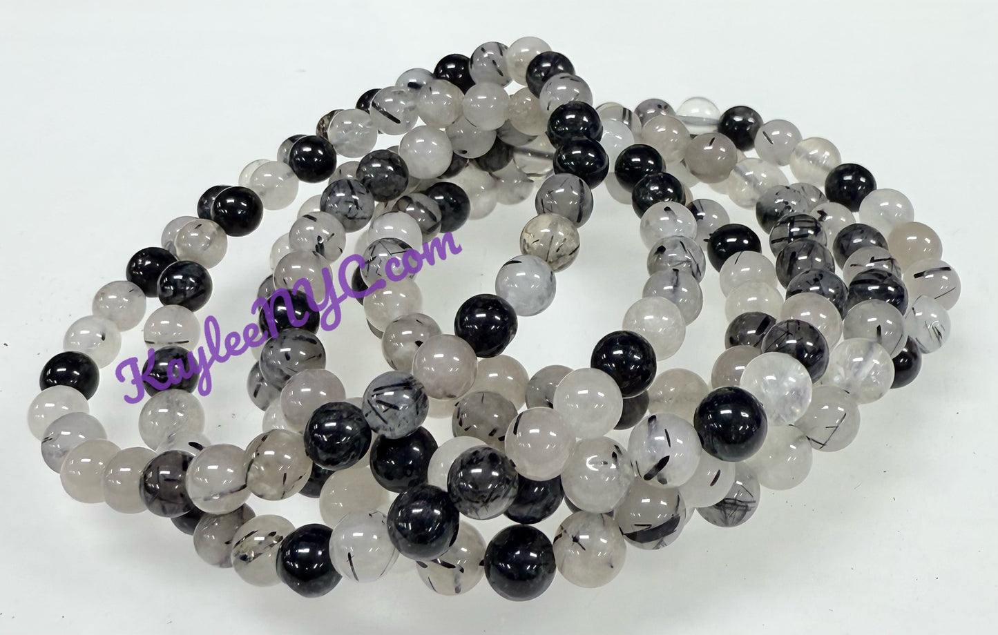Wholesale 6 Pcs Tourmalinated Quartz 6mm 7.5” Crystal Healing Stretch Bracelet