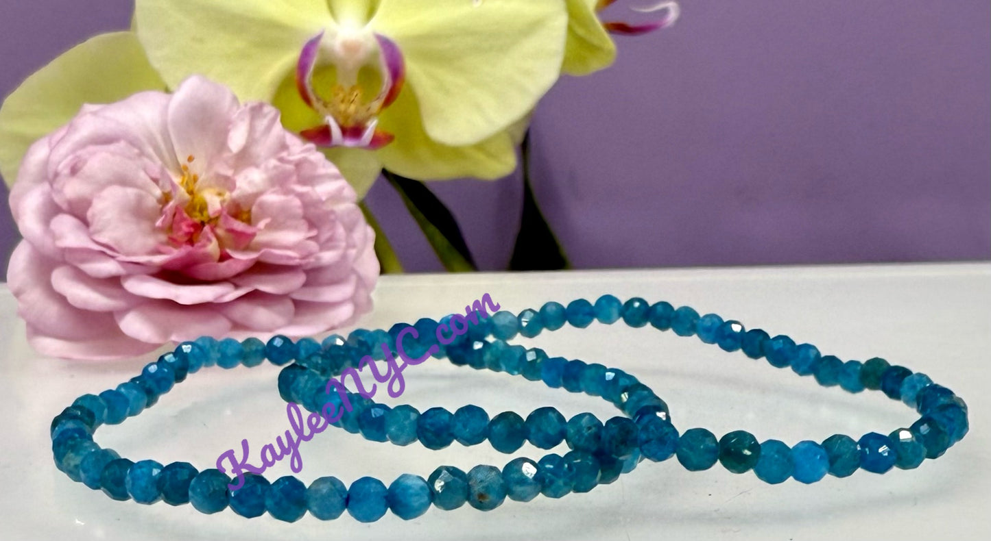 Wholesale Lot 6 Pcs Natural Faceted Apatite 4mm 7.5” Crystal Healing Stretch Bracelet