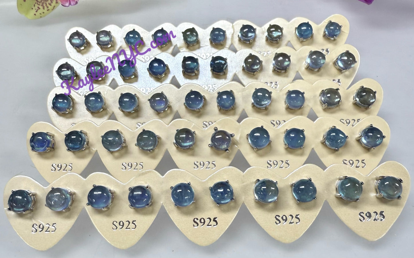Wholesale Lot 5 Pairs Natural Aquamarine Sterling Silver(925) Earring Studs 7mm round
