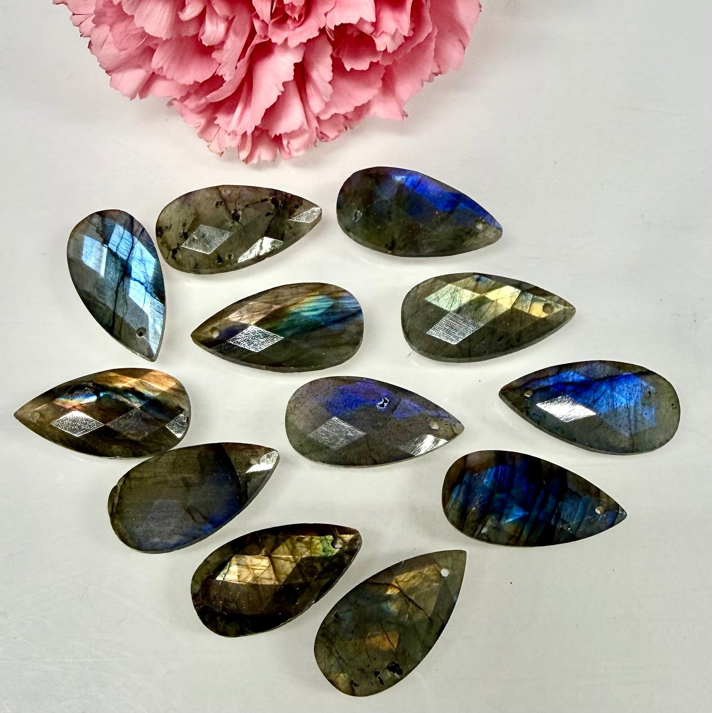 Wholesale Lot 12pcs Natural Labradorite Faceted Cabochon Crystal Healing Energy ~25mm