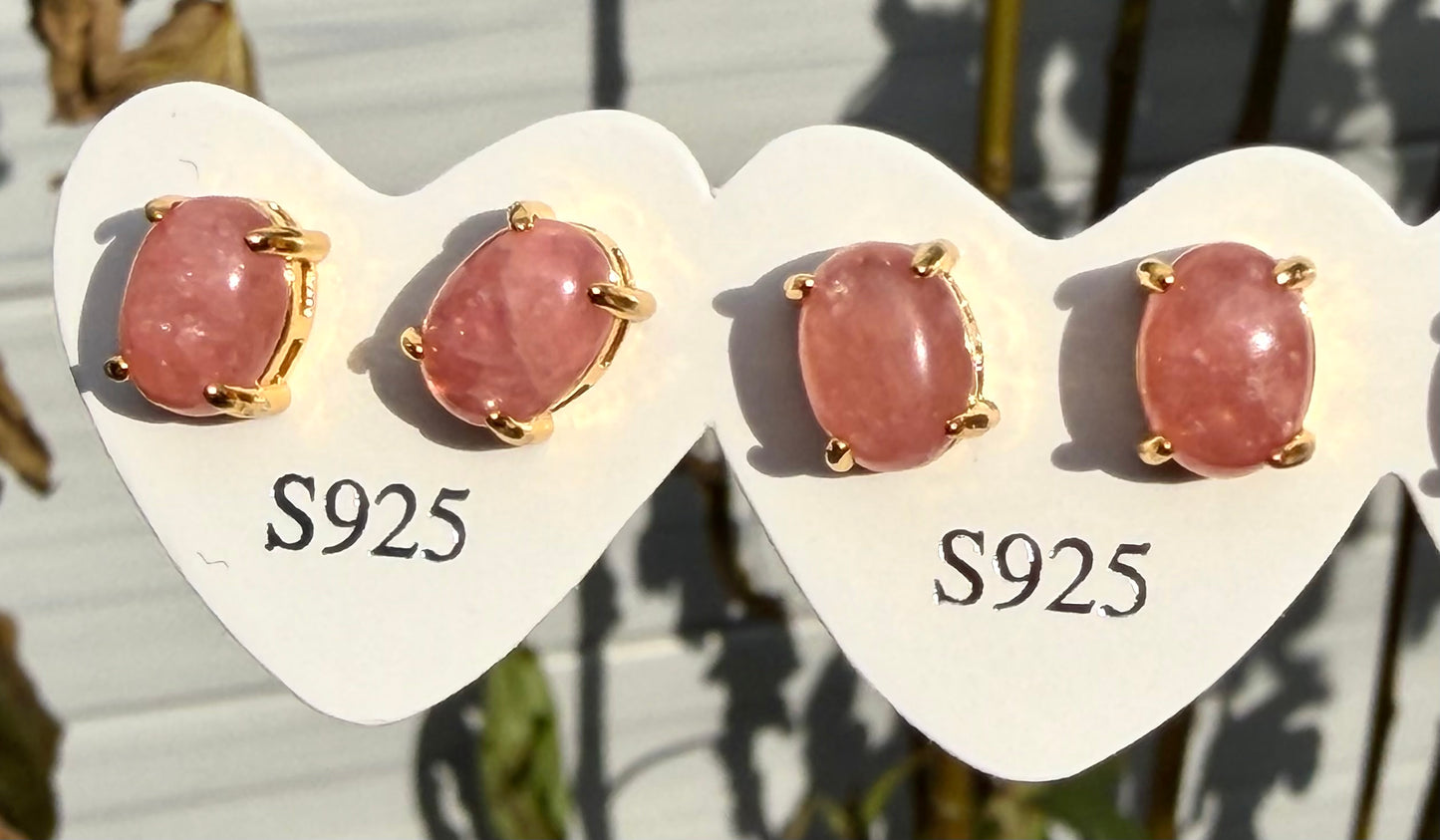 Wholesale Lot 5 Pairs Natural Rhodochrosite Sterling Silver(925) Earring Studs 6mm