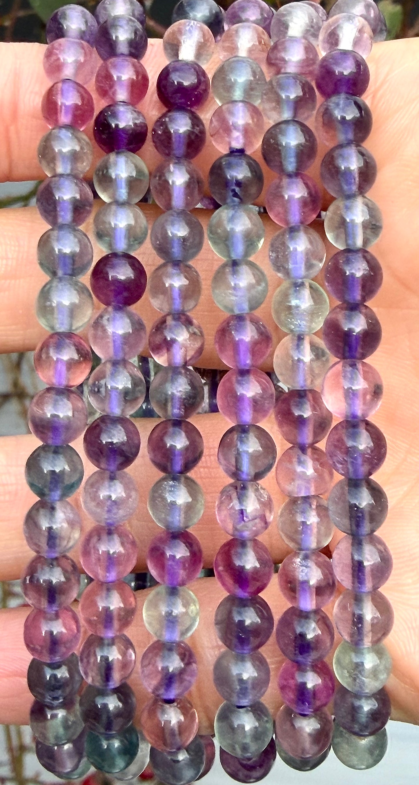 Wholesale 6 Pcs Natural Rainbow Fluorite 6mm 7.5” Crystal Healing Stretch Bracelet