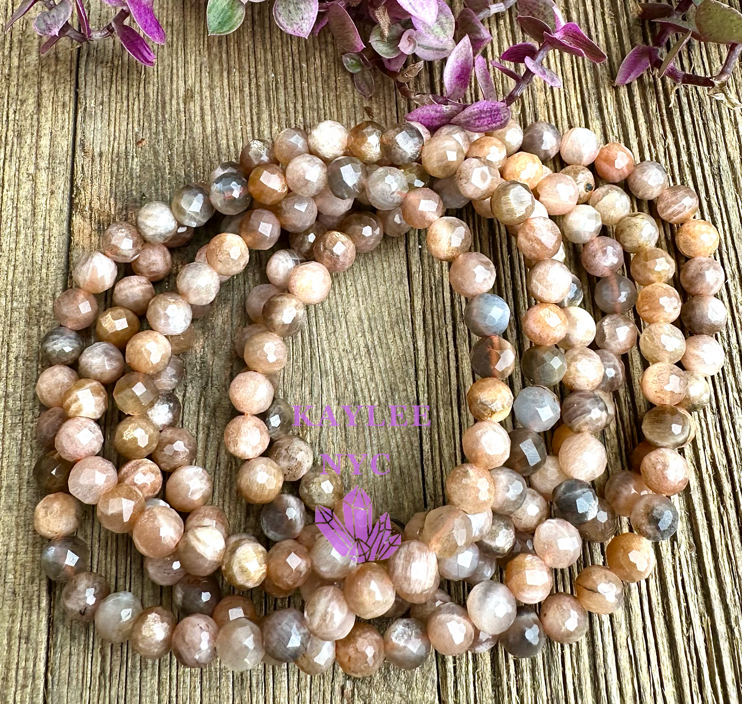 6 PCs Faceted Natural Peach Moonstone Stretch Bracelet