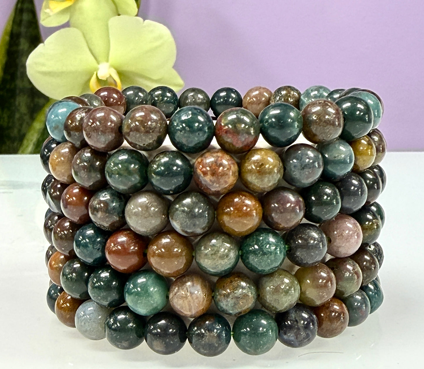 Wholesale 6 Pcs Natural Indian Moss Agate 8mm 7.5” Crystal Healing Stretch Bracelet