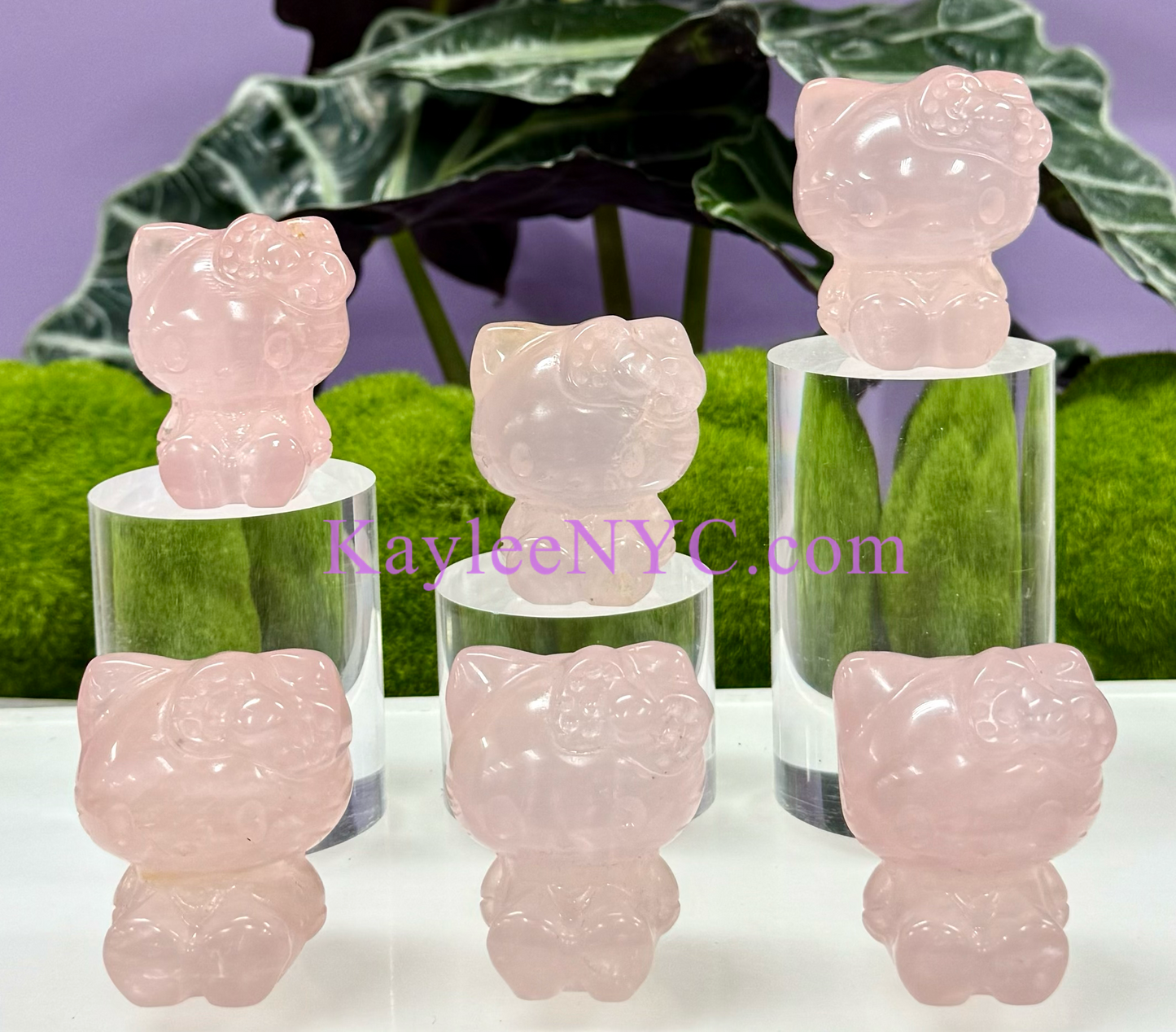 6 PCs 1.8” Natural Rose Quartz Hello Kitty