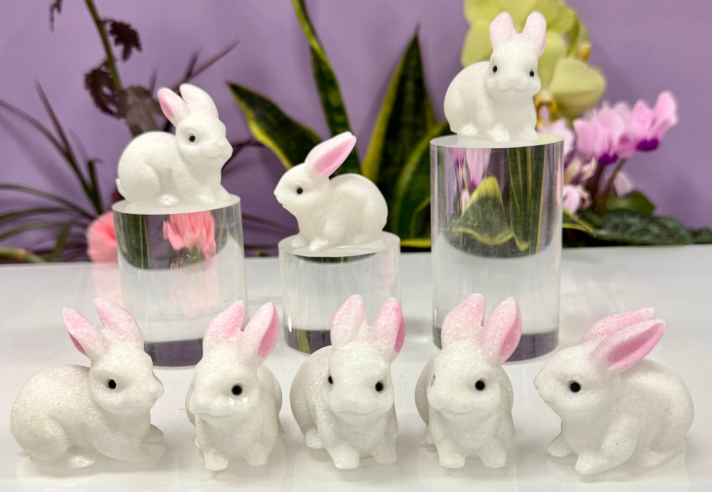 8 PCs Natural Snow Quartz Rabbit Bunny Crystals Healing Energy 5cm