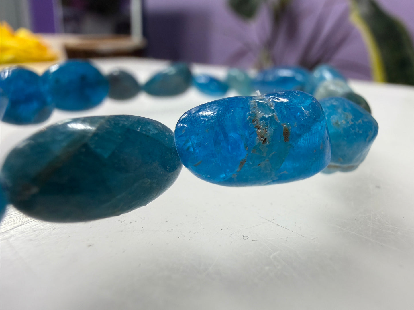 Wholesale 6 Pcs 8x10mm Apatite Natural Crystal tumble Stretch Bracelet 7.5"