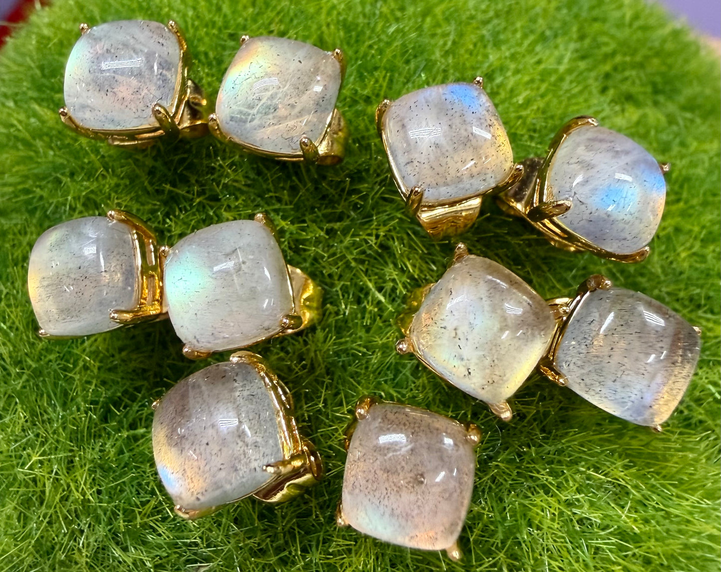 Wholesale Lot 5 Pairs Natural Labradorite Square Sterling Silver(925) Earring Studs 6mm