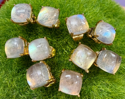 Wholesale Lot 5 Pairs Natural Labradorite Square Sterling Silver(925) Earring Studs 6mm