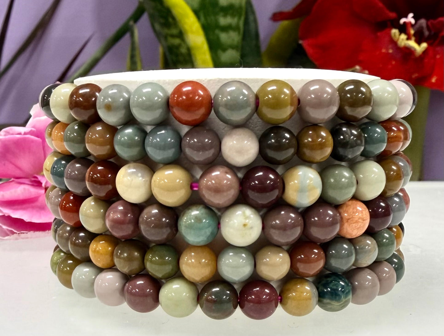 Wholesale 6 Pcs Natural Polychrome Jasper 8mm 7.5” Stretch Bracelet Crystal Healing Energy