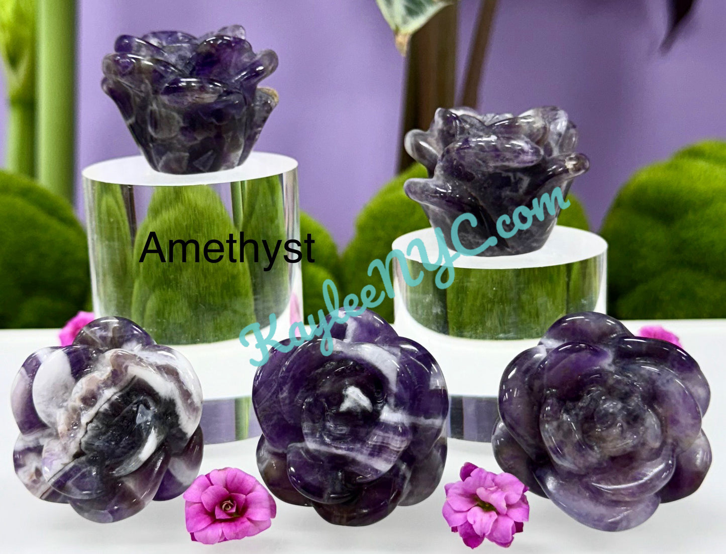 8 PCs 1.5 Natural Mix Crystals Roses Carving Healing Energy