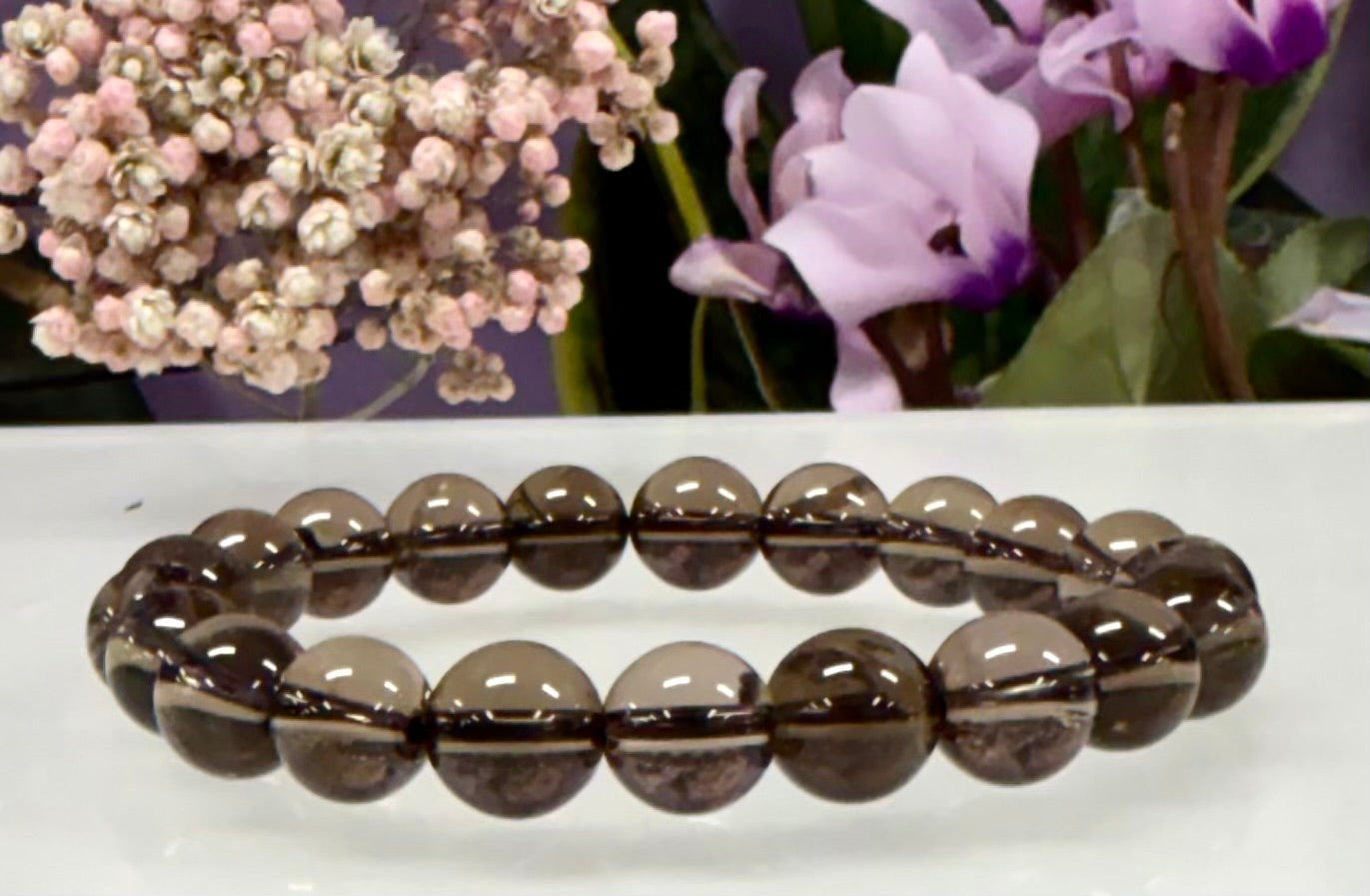 Wholesale 6 Pcs 10mm Smoky Quartz Natural Crystal Healing Stretch Bracelet 8”