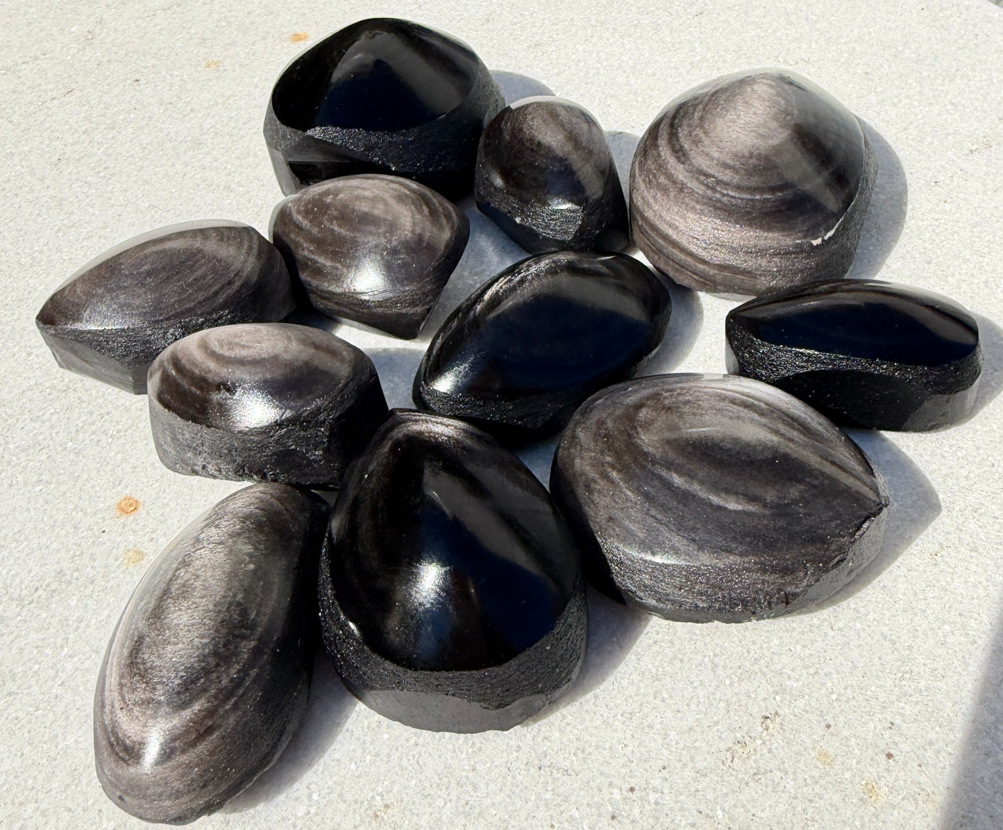 Wholesale Lot 2 Lb Natural Silver Sheen Obsidian Half Polish Crystal Healing Energy