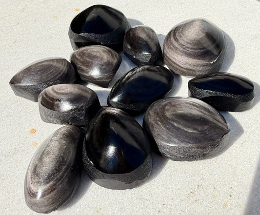Wholesale Lot 2 Lb Natural Silver Sheen Obsidian Half Polish Crystal Healing Energy