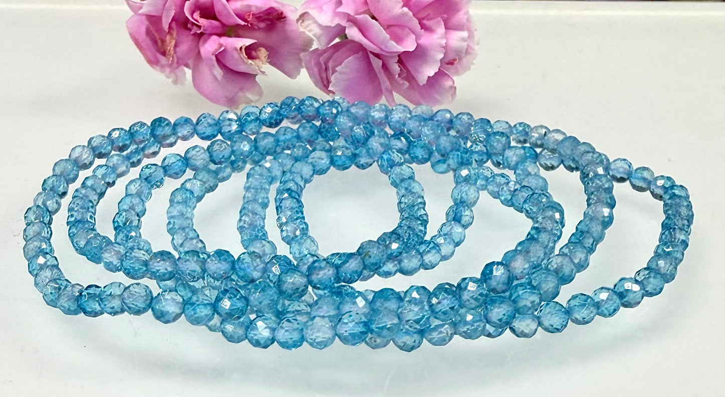 6 PCs 4mm Natural Blue Topaz Stretch Bracelet 7.5”