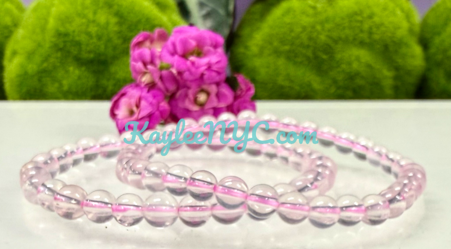 Wholesale 6 Pcs Natural Star Rose Quartz 6mm 7.5” Crystal Healing Stretch Bracelet