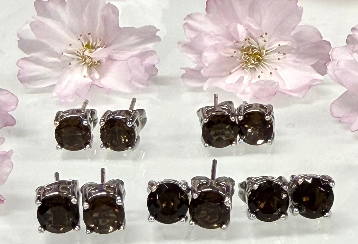 Wholesale Lot 5 Pairs Natural Smoky Quartz Sterling Silver(925) Earring Studs 6mm