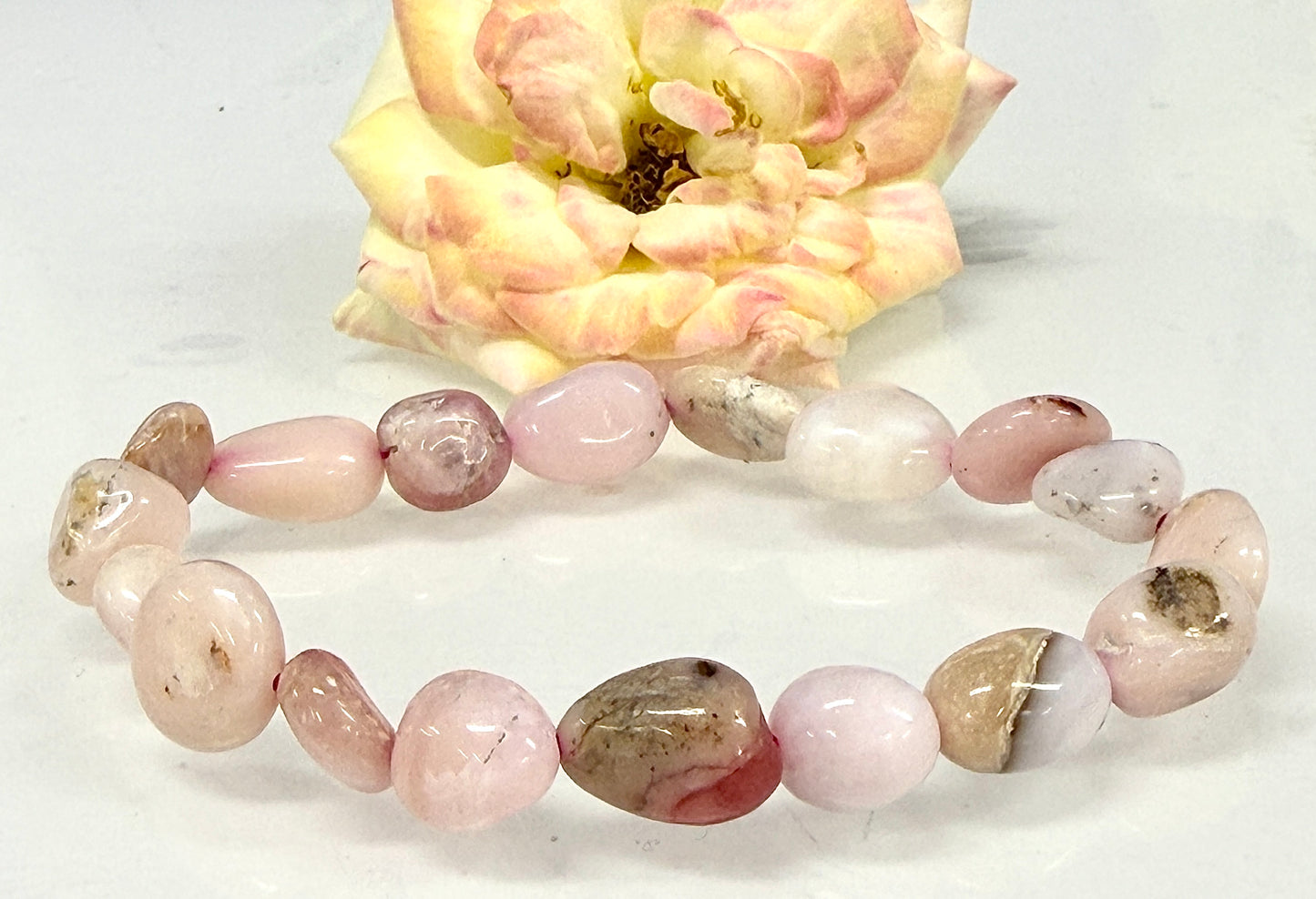 Wholesale 6 Pcs 8mm Pink Opal Tumble Natural Crystal Healing Stretch Bracelet 7.5"